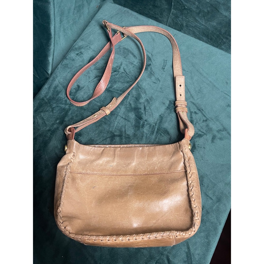 HOBO The Original Tan Leather Whipstitch Crossbody Bag adjustable strap